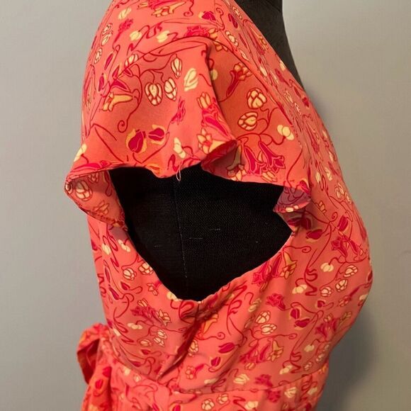 Ombre Womens Floral Ruffle Surplice Shift Midi Dress Orange Size 10 - Picture 6 of 8